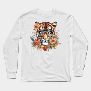 Watercolor Floral Tiger Long Sleeve T-Shirt